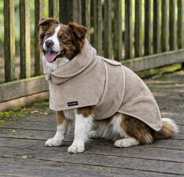Selinsya %100 Pamuk Köpek Bornozu Süper Emici, Ayarlanabilir Bej