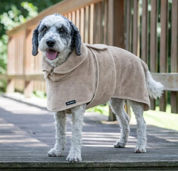 Selinsya %100 Pamuk Köpek Bornozu Süper Emici, Ayarlanabilir Bej