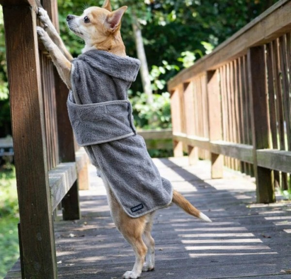 Selinsya %100 Pamuk Köpek Bornozu – Süper Emici, Ayarlanabilir – Gri