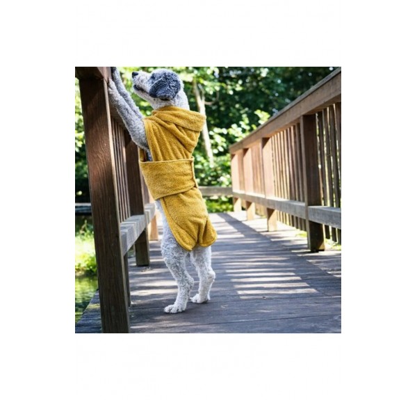 Selinsya %100 Pamuk Köpek Bornozu – Süper Emici, Ayarlanabilir – Sarı