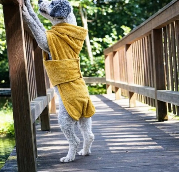 Selinsya %100 Pamuk Köpek Bornozu – Süper Emici, Ayarlanabilir – Sarı